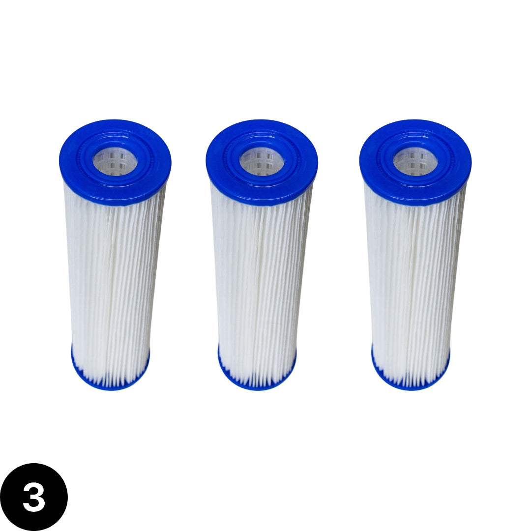 20 micron water filter, front view, three filter pack