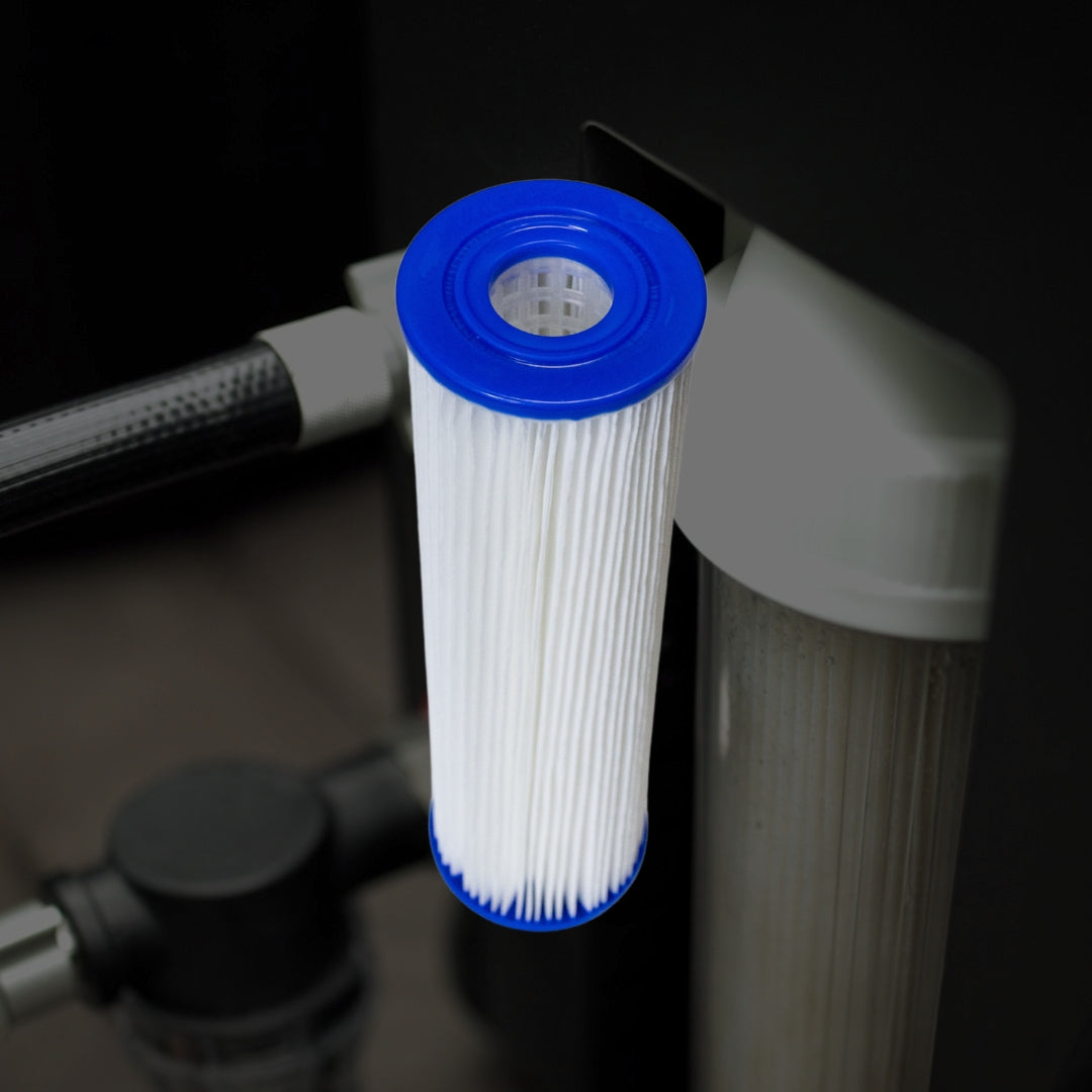20 micron water filter, front view, detailed, single filter