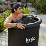 Kryo Pod 2.0 cold plunge, ice bath, side view, detail, male cold plunging