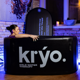 The Kryo Tub, side view, female cold plunging